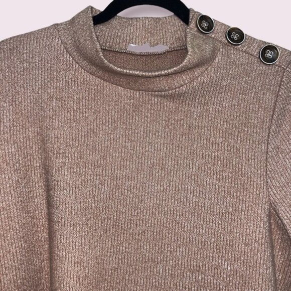 June & Hudson Light Brown Sweater Mock Neck Cozy Button Accent Womens Size 1 - Picture 3 of 5